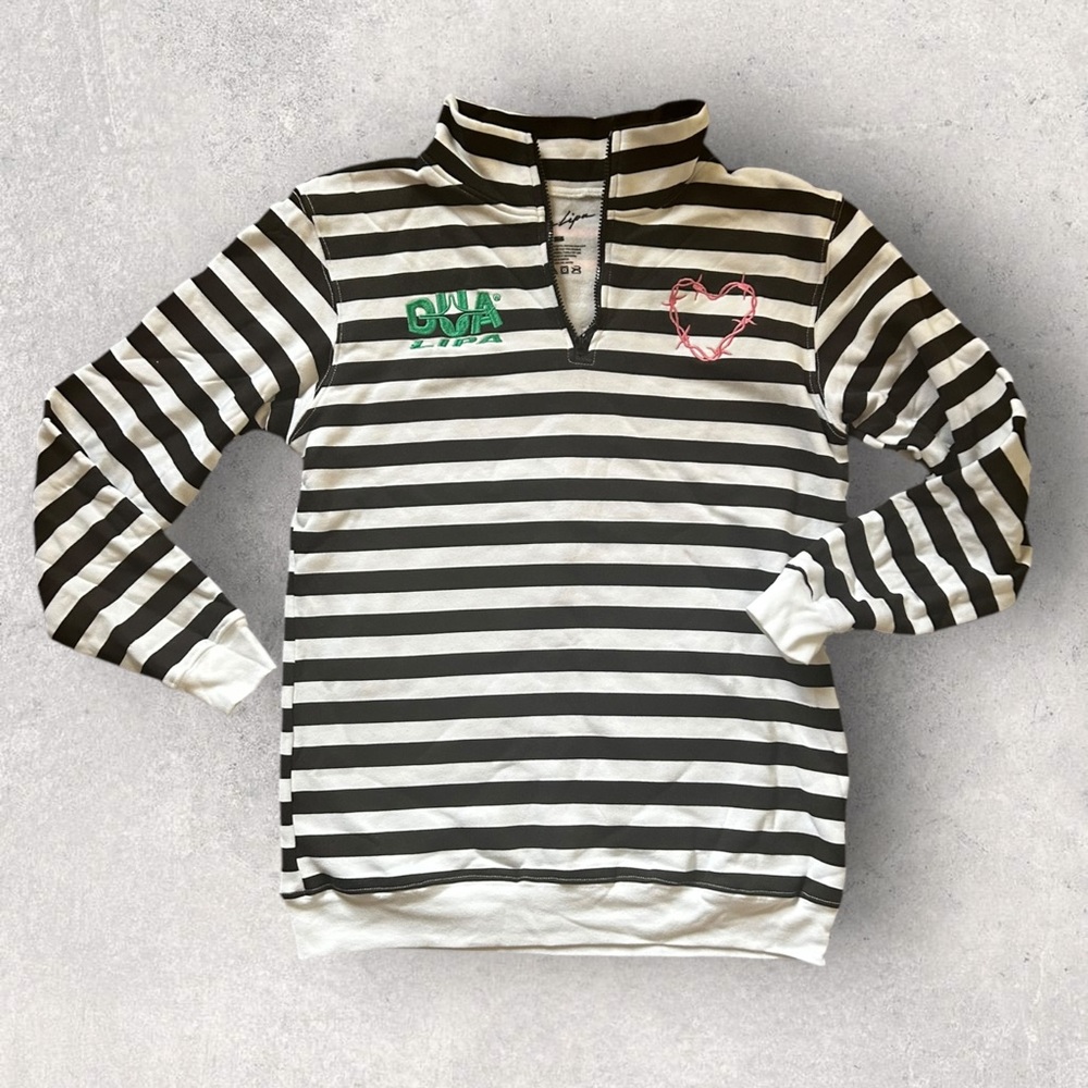 NWOT Dua Lipa Future Nostalgia Stripe Quarter Zip, size Small